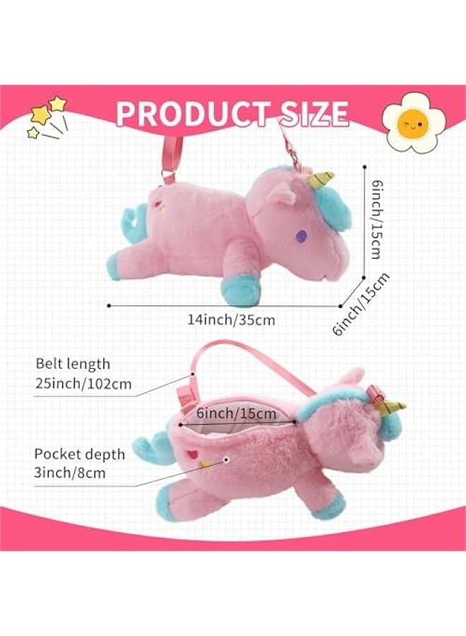 Unicorn Stuffed Animal Pink Plush Purse, Cute Unicorn Toys for Girls age 4-6, Crossbody Bag for Kids 3 4 5 6 7 8 9 10 11 12 Years Old Girls Tweens and Teens Birthday  - Image 5