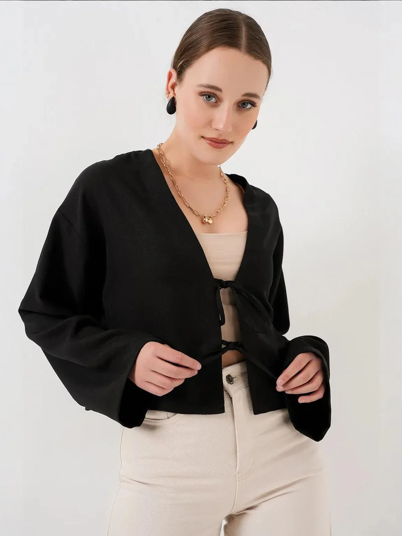 BIG DART BDART Viscose Blend V-Neck Long Sleeve Kimono with Binding Detail