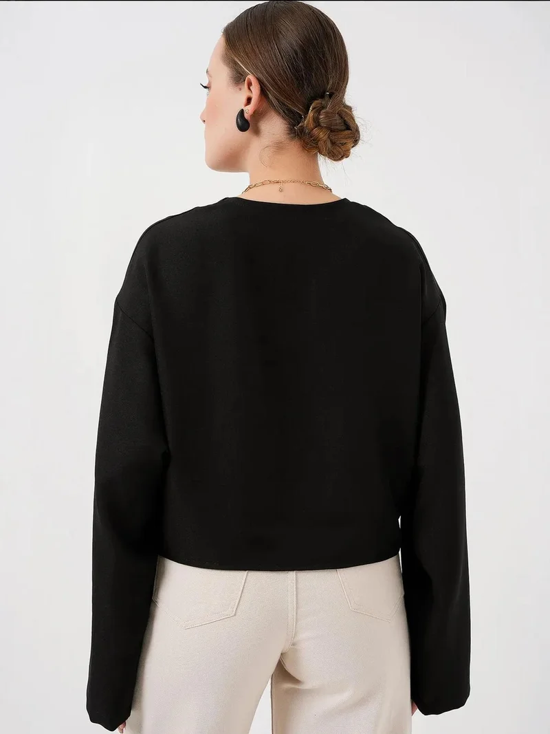 Big Dart Black BDART Viscose Blend V-Neck Long Sleeve Kimono with Binding Detail for Women | Best Price UAE