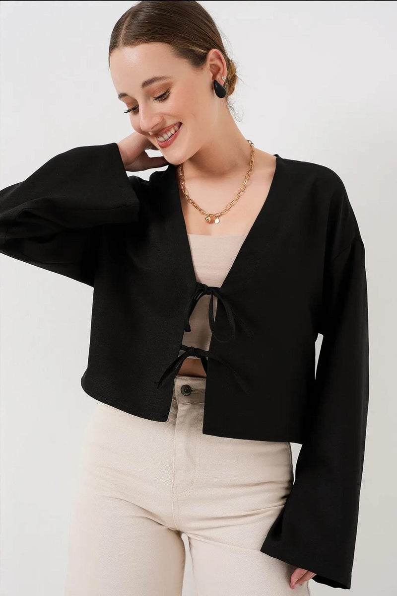 BIG DART BDART Viscose Blend V-Neck Long Sleeve Kimono with Binding Detail - Image 3