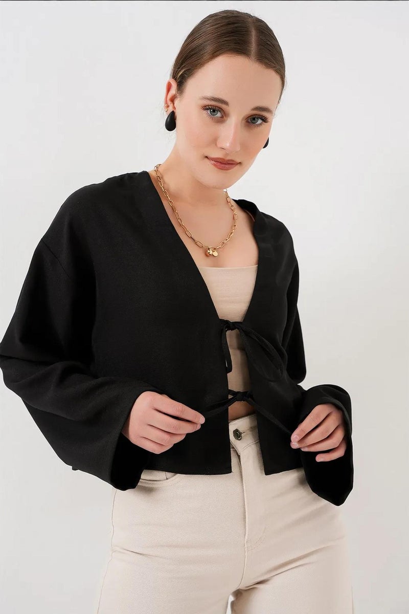 BIG DART BDART Viscose Blend V-Neck Long Sleeve Kimono with Binding Detail - Image 2