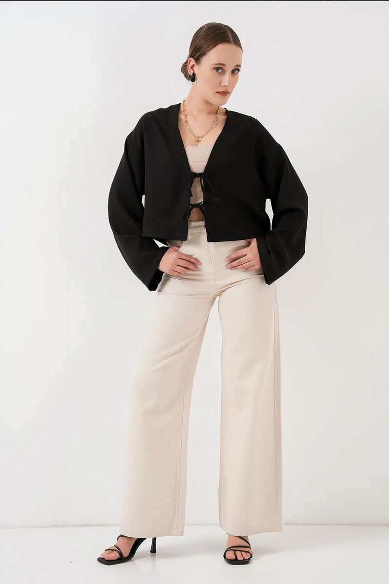 BIG DART BDART Viscose Blend V-Neck Long Sleeve Kimono with Binding Detail - Image 1
