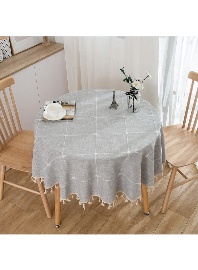 Round Table cloth Linen Fabric Table Cloth Washable Table Cover with Dust-Proof Wrinkle Resistant for Restaurant, Picnic, Indoor and Outdoor Dining150cm*150cm - Image 1