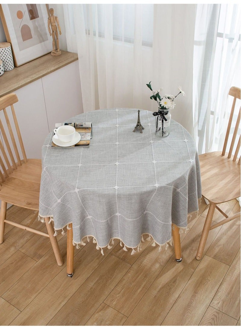 Round Table cloth Linen Fabric Table Cloth Washable Table Cover with Dust-Proof Wrinkle Resistant for Restaurant, Picnic, Indoor and Outdoor Dining150cm*150cm - Image 2