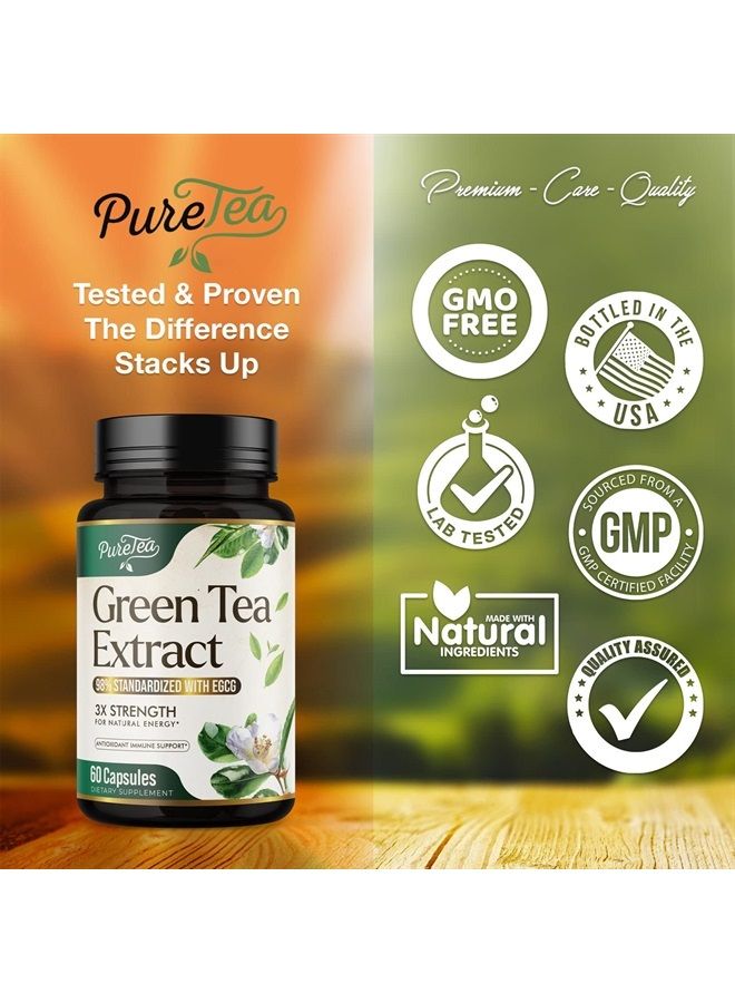 SilverOnyx Green Tea Extract Capsules with 98% Standardized EGCG - 3X Absorption Green Tea Pills 1000mg for Natural Energy - Heart Support with Polyphenols and Antioxidants, Gentle Caffeine - 60 Capsules - Image 4