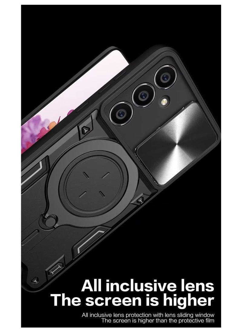 Generic - Samsung Galaxy S24 Mobile Phone Case Cover, Slide Camera Lens Cover, 360°Rotating Kickstand Ring, Bumper Shockproof Phone Case，Compatible with Car Magnetic Mount - Image 1