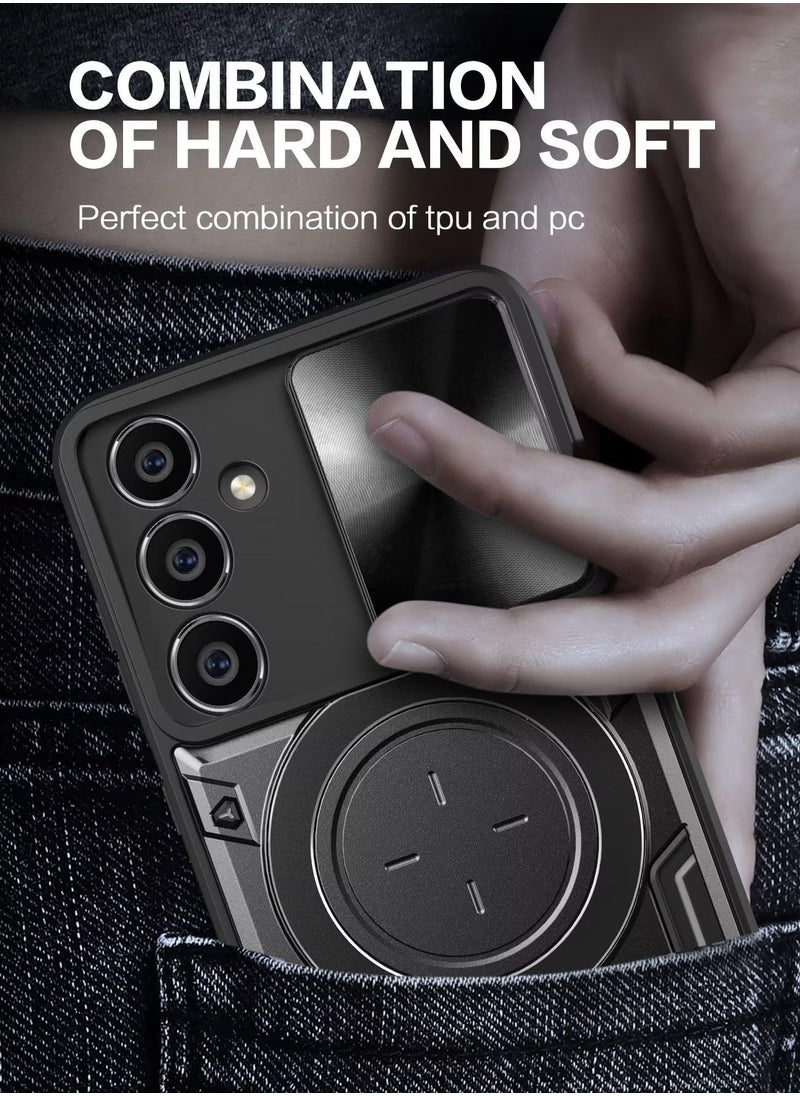 Generic - Samsung Galaxy S24 Mobile Phone Case Cover, Slide Camera Lens Cover, 360°Rotating Kickstand Ring, Bumper Shockproof Phone Case，Compatible with Car Magnetic Mount - Image 1