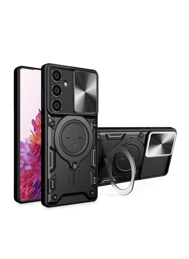 Generic - Samsung Galaxy S24 Mobile Phone Case Cover, Slide Camera Lens Cover, 360°Rotating Kickstand Ring, Bumper Shockproof Phone Case，Compatible with Car Magnetic Mount - Image 1