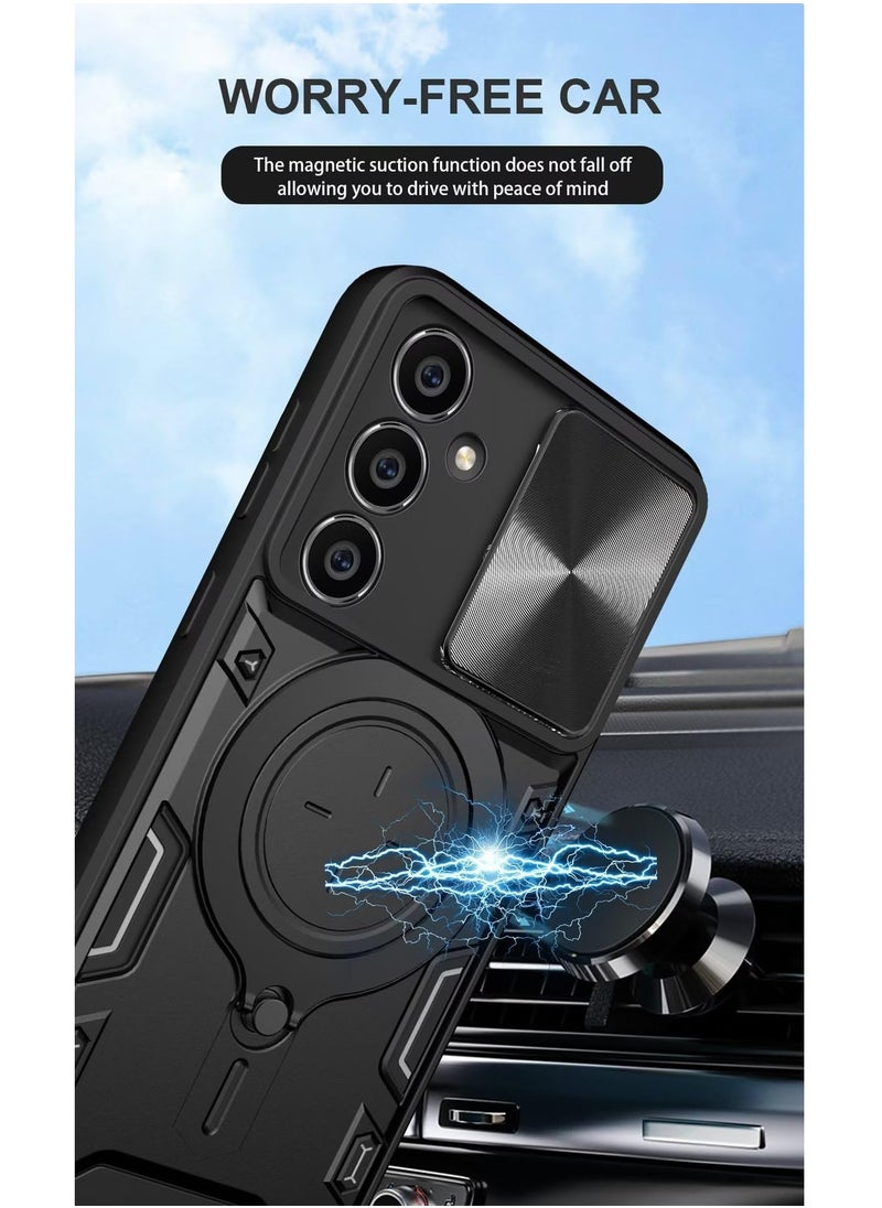 Generic - Samsung Galaxy S24 Mobile Phone Case Cover, Slide Camera Lens Cover, 360°Rotating Kickstand Ring, Bumper Shockproof Phone Case，Compatible with Car Magnetic Mount - Image 1