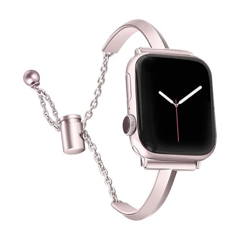 PlusRoc Stainless Steel Band Compatible with Apple Watch Band 42mm(Series 3) 44mm 45mm 46mm 49mm iWatch SE Series 11 10 9 8 7 6 5 4 3 2 1, Slim Versatile Bangle Bracelet for Women, Pink - Image 1