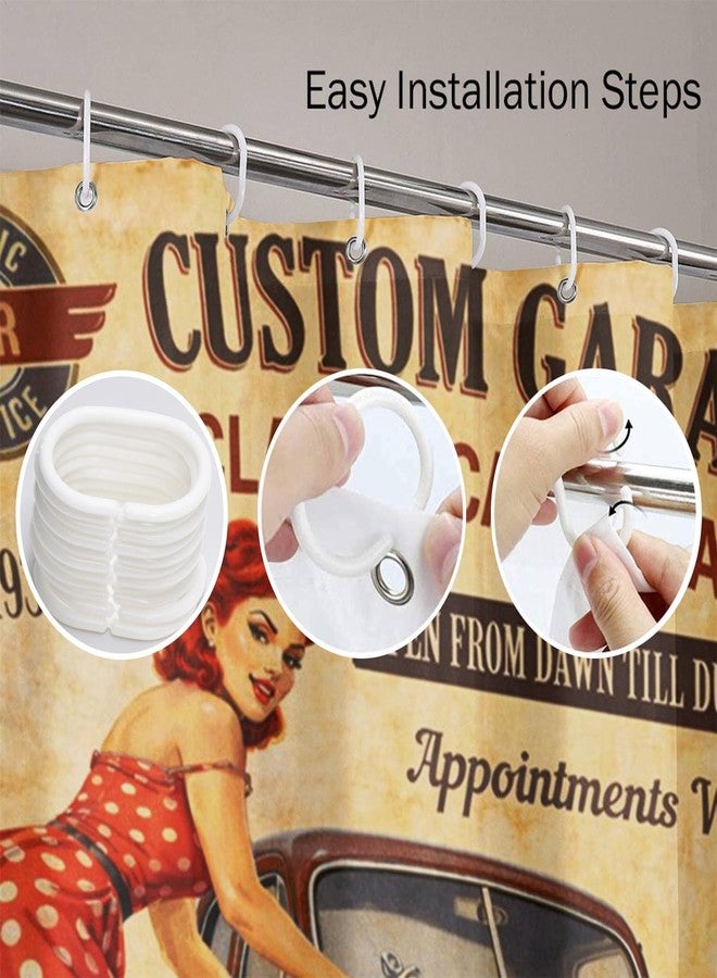 Emvency Decorative Shower Curtain Car Vintage Garage Retro Girl 1960S Mechanic Classic Signboard 1950S Aged 72"x78" Waterproof Bathroom Shower Curtain Set with Hooks - Image 3
