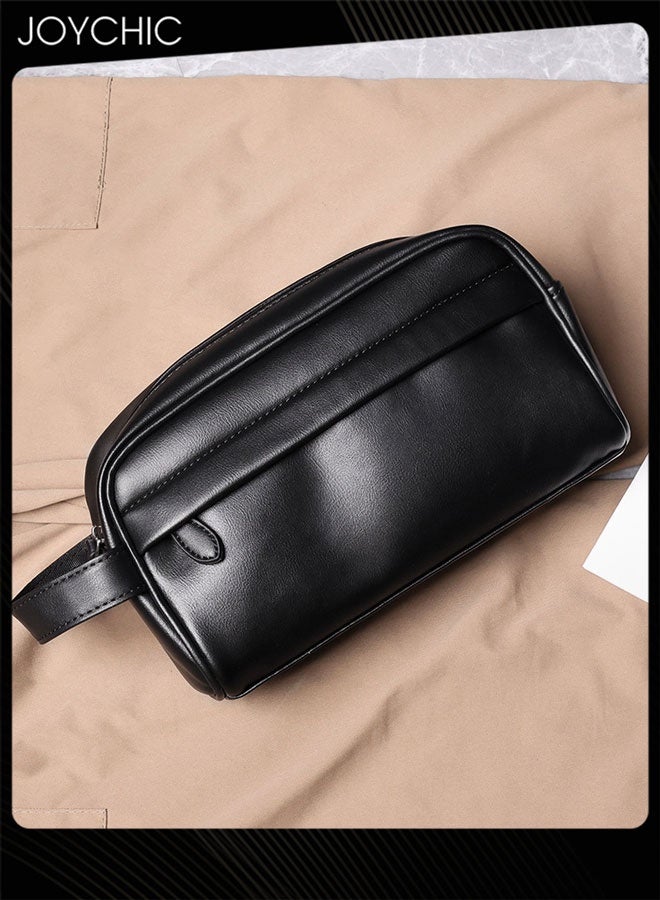 Joychic Trendy Men's PU Waterproof and Wear Resistant Business Clutch Casual Travel Large Capacity Portable Toiletry Bag Black - Image 3