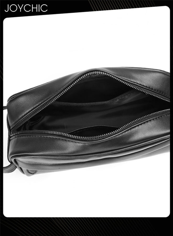 Joychic Trendy Men's PU Waterproof and Wear Resistant Business Clutch Casual Travel Large Capacity Portable Toiletry Bag Black - Image 4
