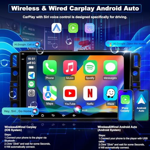 iCarSEPTON 5GWiFi Car Radio for Chevrolet Silverado 1500 GMC Sierra 1500 2007-2013, Yukon Tahoe 2007-2014, Acadia 2007-2012, Savana Equinox 8inch Touch Screen Stereo, Carplay Android Auto GPS Camera - Image 3