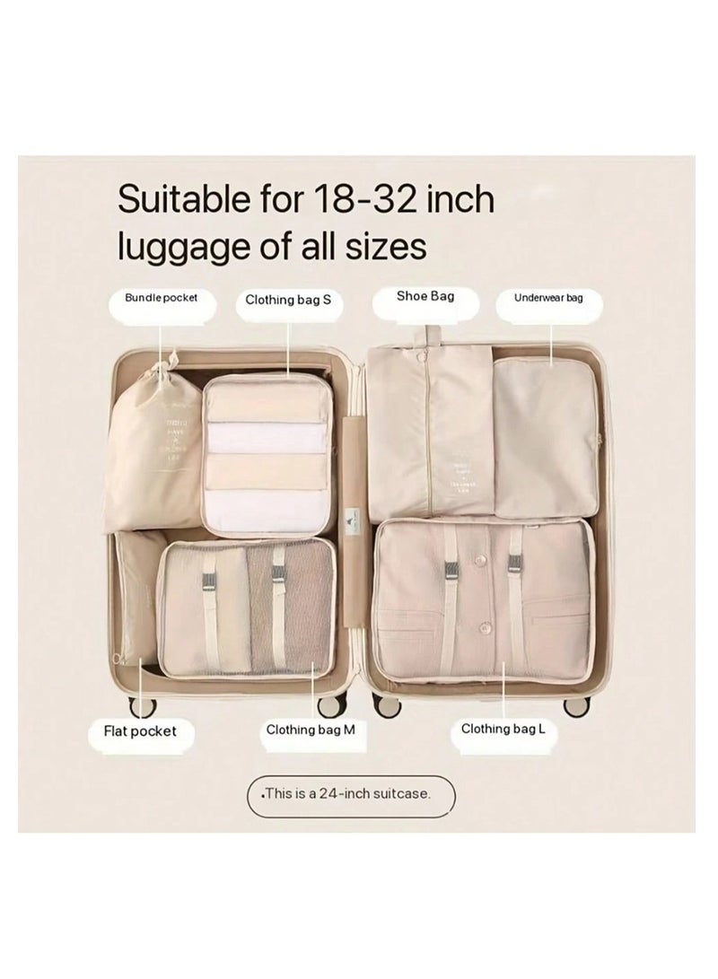 7-Piece Beige Travel Organizer Set Large-Capacity Waterproof Packing Cubes for Clothes, Shoes & More Boho Vibes - Image 5
