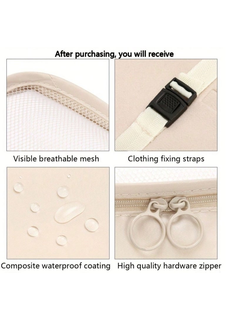 7-Piece Beige Travel Organizer Set Large-Capacity Waterproof Packing Cubes for Clothes, Shoes & More Boho Vibes - Image 3