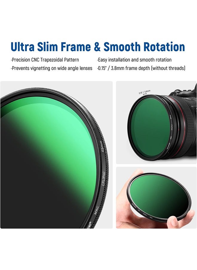 Neewer - Neewer 49mm Polarizing Filter 30 Layer Multi Resistant Nano Coatings Circular Polarising Filter(CPL) Reduce Glare/Enhance Contrast/Ultra Slim/Reduces Reflection/HD Optical Glass Polarizer Filter - Image 1