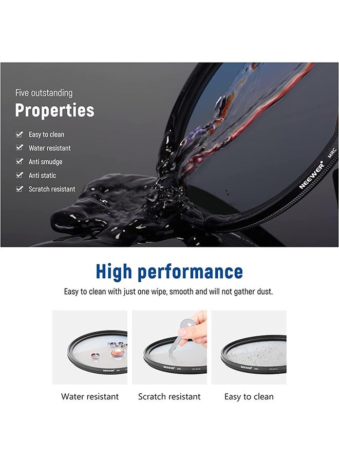 Neewer - Neewer 49mm Polarizing Filter 30 Layer Multi Resistant Nano Coatings Circular Polarising Filter(CPL) Reduce Glare/Enhance Contrast/Ultra Slim/Reduces Reflection/HD Optical Glass Polarizer Filter - Image 1