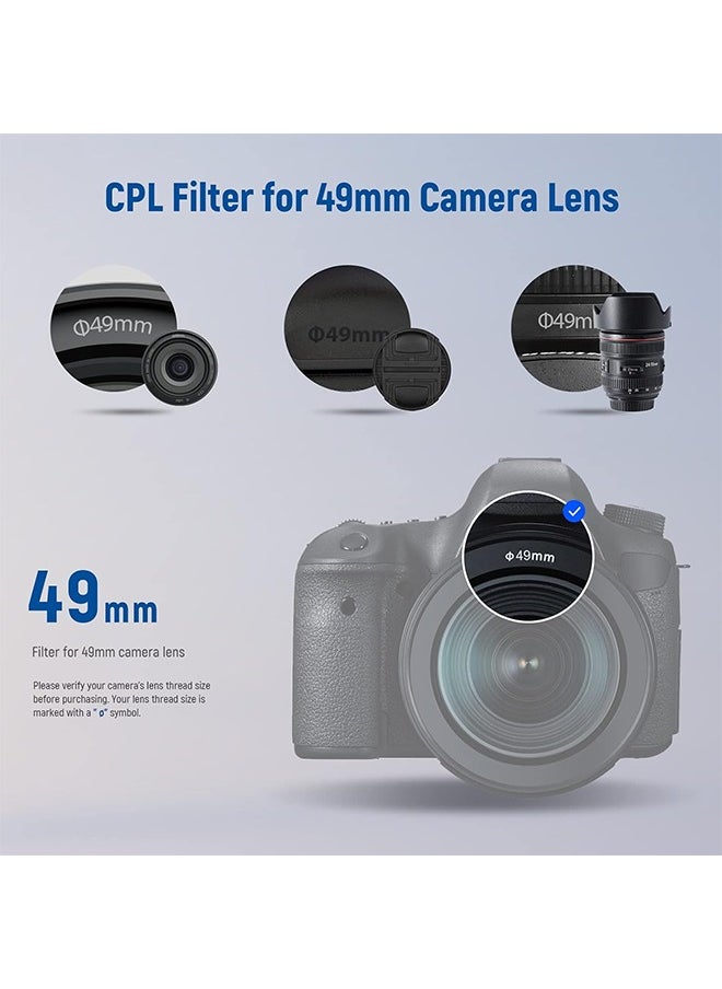 Neewer - Neewer 49mm Polarizing Filter 30 Layer Multi Resistant Nano Coatings Circular Polarising Filter(CPL) Reduce Glare/Enhance Contrast/Ultra Slim/Reduces Reflection/HD Optical Glass Polarizer Filter - Image 1