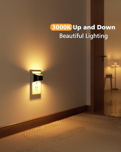 VOLISUN Night Lights Plug into Wall, 6 Pack Up and Down LED Night Light with Dusk to Dawn Light Sensor, 3000K Warm White Nightlight for Hallway, Bedroom, Bathroom, Kitchen Black - Image 2