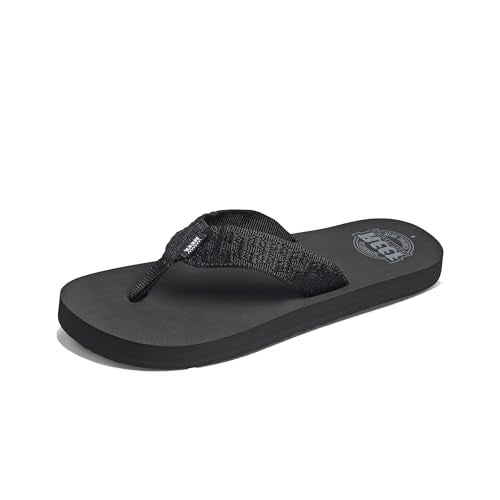 Reef Smoothy Mens Beach Flip Flop, Soft Woven Strap Made From 100% Recycled PET, Black, 4 - Image 1