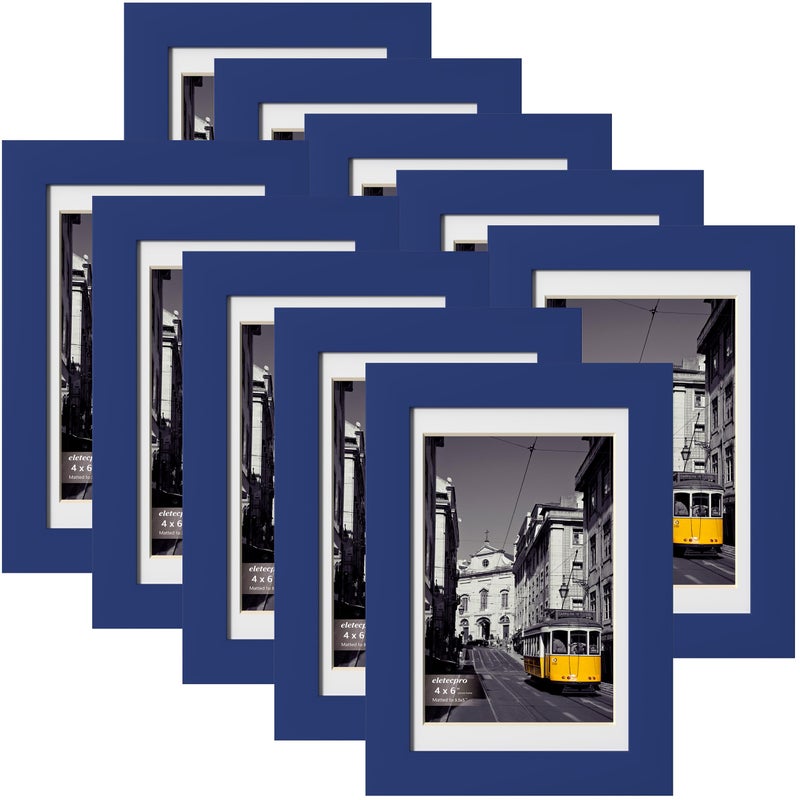eletecpro 4x6 Picture Frames Set of 10  Picture Frame Collage Wall Decor Display 3.5x5 Photo with Mat or 4x6 Without Mat  Home Decor Gallery Frame for Table Top or Wall Mounting  Blue - Image 1