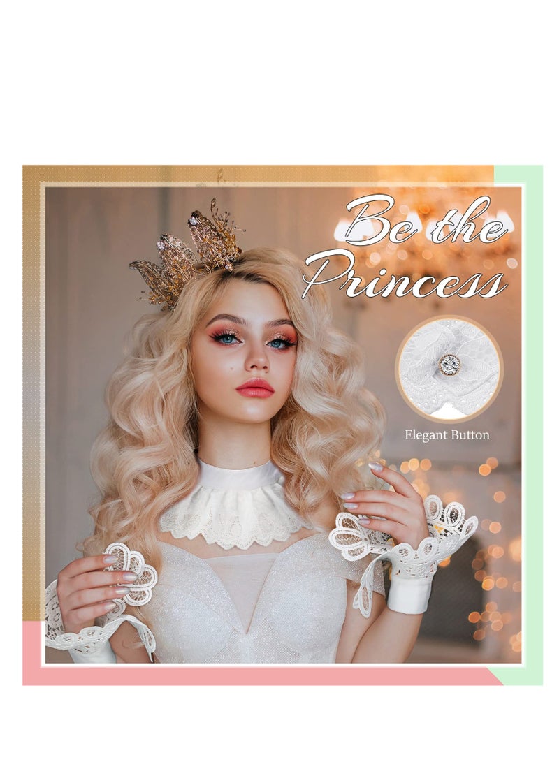 إسكدنيا White Victorian Lace Jabot and Cuffs Set for  Costume, Colonial Cosplay Ruffle Lace Collar and Detachable Faux Sleeves (3 Pieces), Comfortable and Stylish Accessory. - Image 5