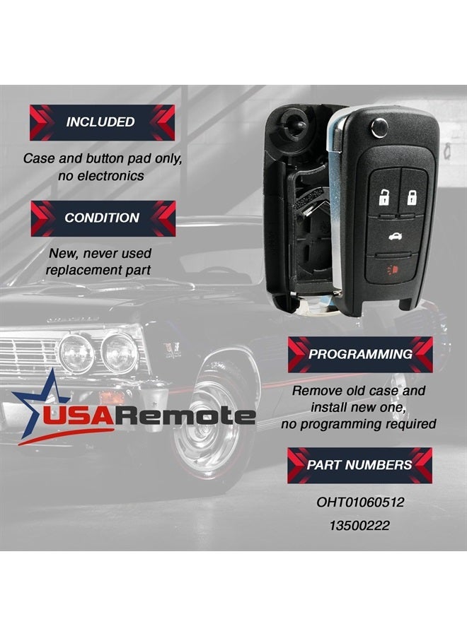 Key Fob Keyless Entry Remote Flip Shell Case & Pad fits Buick, Chevy, GMC