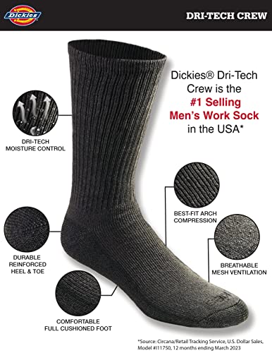 Dickies جوارب دري-تيك الأساسية للرجال من ديكي، متعددة العبوات، دنيم مختلط (6 أزواج)، كبير - Image 2
