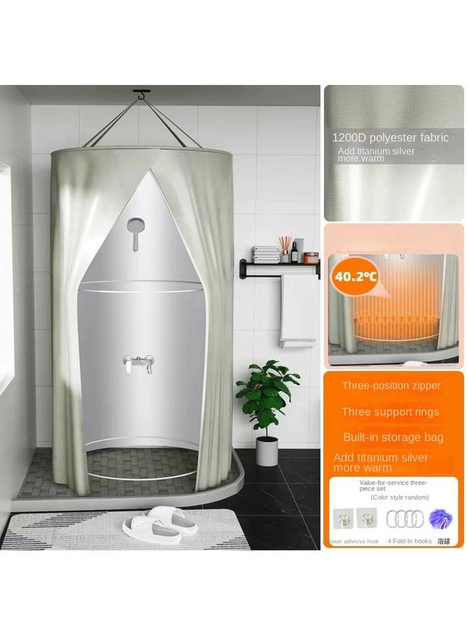 Bluejw Titanium Silver Thickened Bath Cover Winter Bathing Not Cold Artifact Household Bath Account Round Heat Preservation Warm Bathroom Waterproof Shower Curtain - Image 1