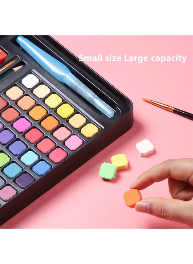 NOVOLAN Oil Painting Watercolor Set, Solid Watercolor Pigment Powder Set 48 Color Iron Box Beginners Cross-Border 10-Piece Set Comes With Fountain Pen, Pencil, Nylon Brush, Sharpener (Black box) - Image 3