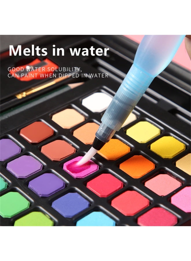 NOVOLAN Oil Painting Watercolor Set, Solid Watercolor Pigment Powder Set 48 Color Iron Box Beginners Cross-Border 10-Piece Set Comes With Fountain Pen, Pencil, Nylon Brush, Sharpener (Black box) - Image 5