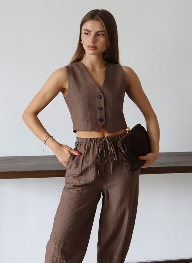 trendyol Brown Vest Pants Woven Bottom - Top Set - Image 3