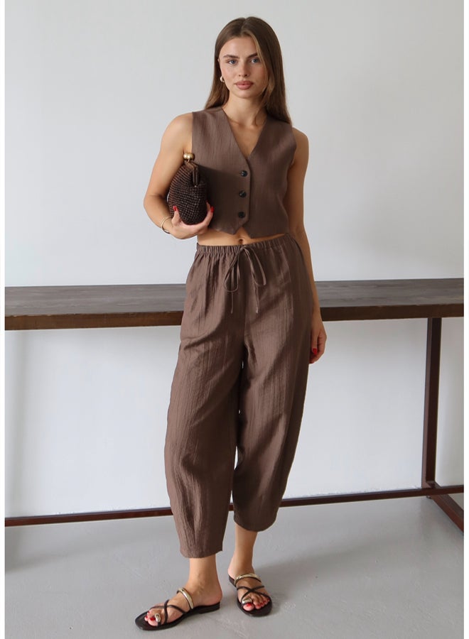 trendyol Brown Vest Pants Woven Bottom - Top Set - Image 1