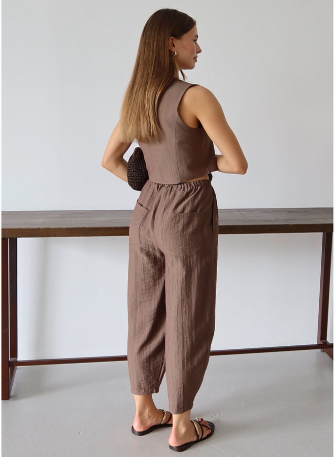 trendyol Brown Vest Pants Woven Bottom - Top Set - Image 4