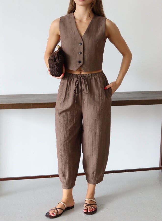 trendyol Brown Vest Pants Woven Bottom - Top Set - Image 2