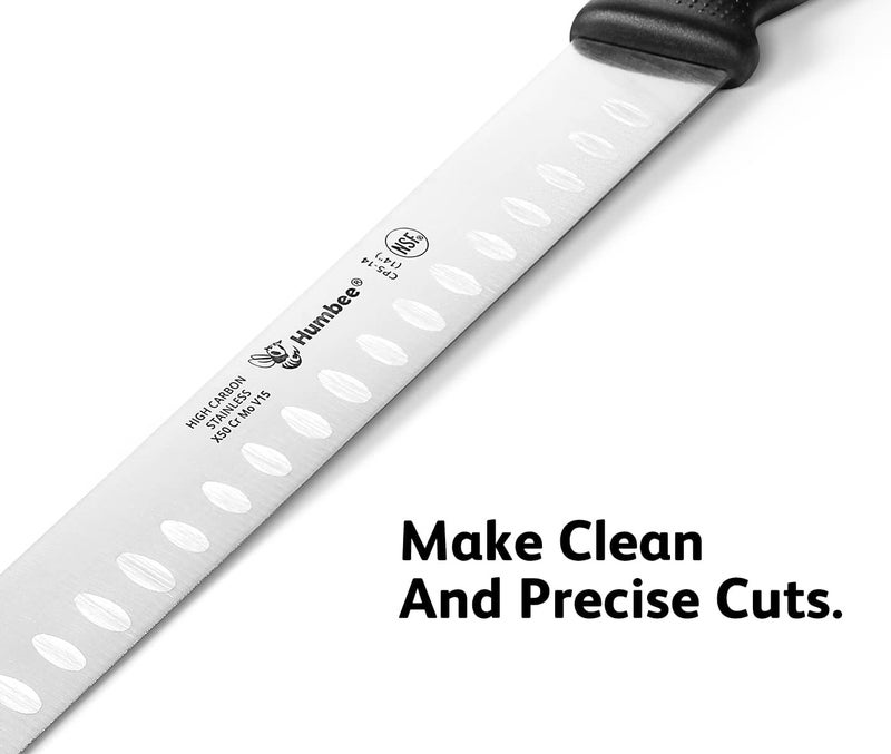 Humbee Carving Knife 14-Inch with Razor Sharp Granton Edge for Turkey, Ham, Meat Slicing and Cutting – NSF Certified, German Stainless Steel Blade, Black - Image 2