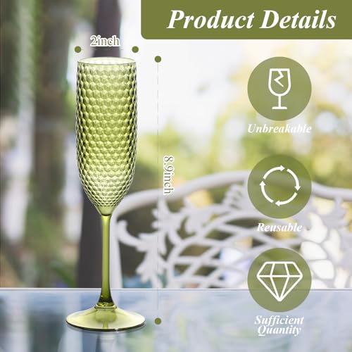 SKLENICE Plastic Champagne Flutes Champagne Glasses Unbreakable Wedding Toasting Glasses Reusable Diamond Wine Glasses Crystal Clear Party Wine Cups Vintage Drinking Glasses 5.5 OZ for Wedding (24, Green) - Image 2