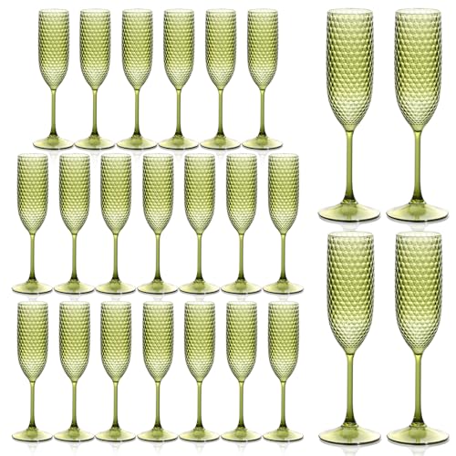 SKLENICE Plastic Champagne Flutes Champagne Glasses Unbreakable Wedding Toasting Glasses Reusable Diamond Wine Glasses Crystal Clear Party Wine Cups Vintage Drinking Glasses 5.5 OZ for Wedding (24, Green) - Image 1