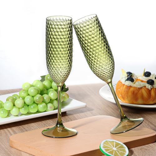 SKLENICE Plastic Champagne Flutes Champagne Glasses Unbreakable Wedding Toasting Glasses Reusable Diamond Wine Glasses Crystal Clear Party Wine Cups Vintage Drinking Glasses 5.5 OZ for Wedding (24, Green) - Image 5