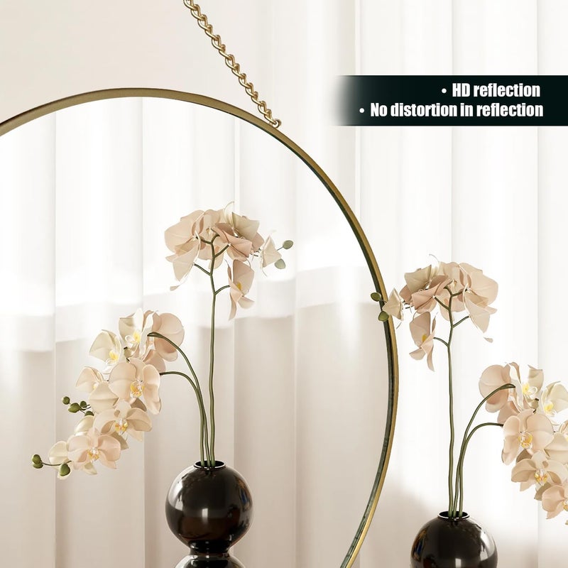HOME ELEMENTS Round Wall Mirror Set with Hanging Chain Scratchproof Silver Mirror Decorative Golden Metal Frame Mirror for Aesthetic Room Decor Bathroom Bedroom Living Room Pack of 3 - Image 5