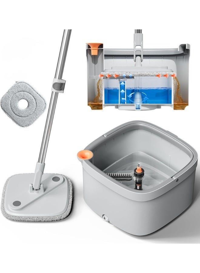 Self-Cleaning Spin Mop & Bucket Set with Dual Water Tank – 360° Rotating Square Mop Head, Unbreakable Heavy-Duty Design for Wood, Tile & Marble Floors – Easy Spin Home Cleaning System - Image 1