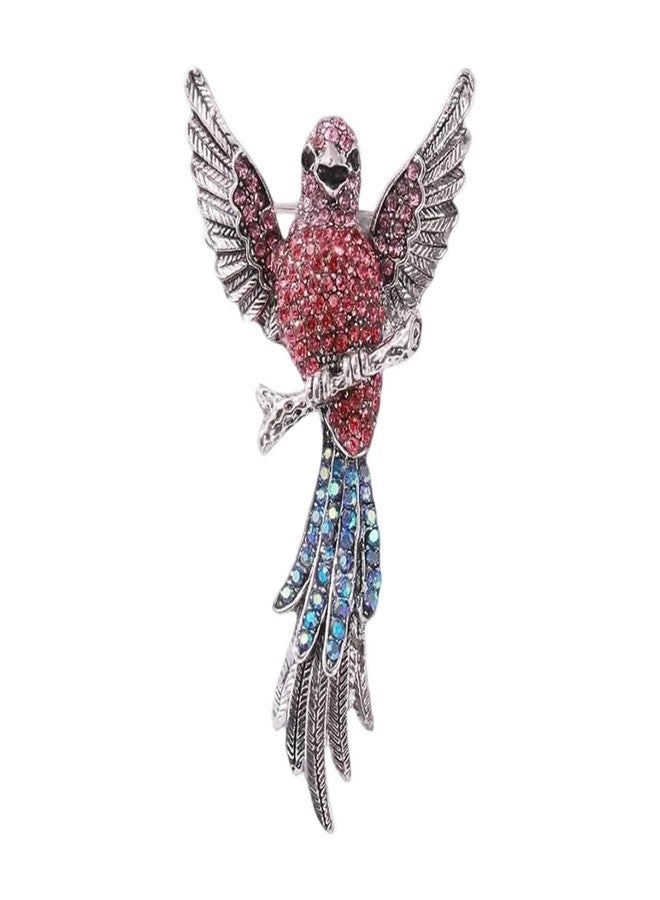 FFZDENA 1 Piece Brooches for Women, Pink Bird Brooch Pin with Rhinestones, Elegant Saree Pin for Scarf, Fashion Jewelry Gift for Girls - Image 1