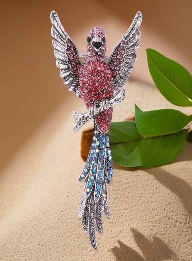 FFZDENA 1 Piece Brooches for Women, Pink Bird Brooch Pin with Rhinestones, Elegant Saree Pin for Scarf, Fashion Jewelry Gift for Girls - Image 4