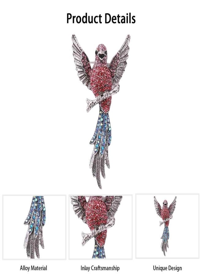FFZDENA 1 Piece Brooches for Women, Pink Bird Brooch Pin with Rhinestones, Elegant Saree Pin for Scarf, Fashion Jewelry Gift for Girls - Image 3