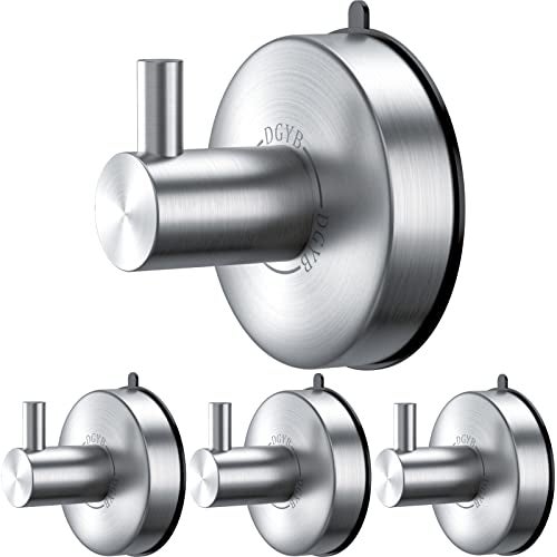 DGYB Suction Cup Hooks for Shower Set of 4 Brushed Nickel Towel Hooks for Bathrooms SUS 304 Stainless Steel Shower Hooks for Loofah 15 Lb Bathroom Hooks for Towels - Image 1