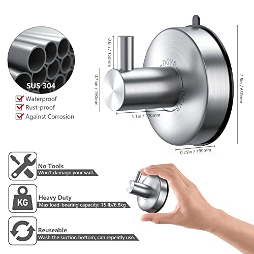 DGYB Suction Cup Hooks for Shower Set of 4 Brushed Nickel Towel Hooks for Bathrooms SUS 304 Stainless Steel Shower Hooks for Loofah 15 Lb Bathroom Hooks for Towels - Image 5