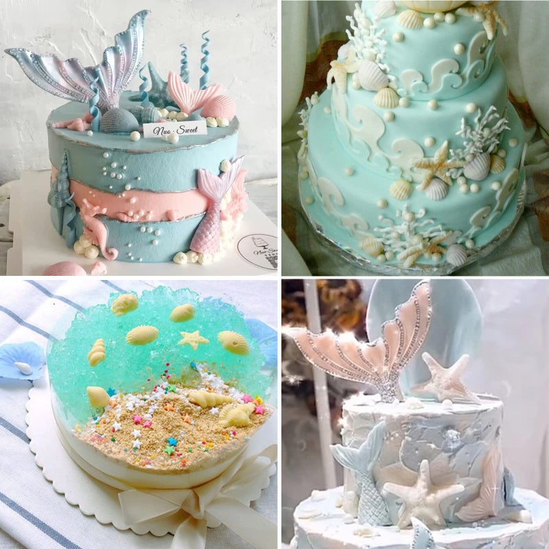 Beasea Mermaid Cake Fondant Mold  3 Pcs Seahorse Seashell Starfish Mermaid Tail Silicone Mold Chocolate Shells Baking Molds for Cake Decorating  Mermaid Chocolate Mold for Candy Melts  Cupcake - Image 4