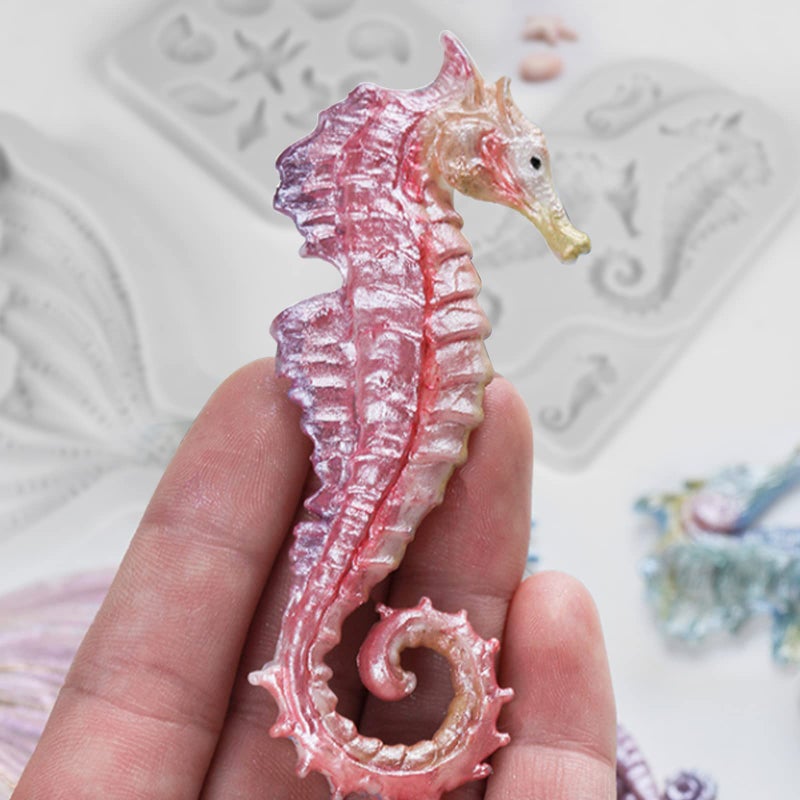 Beasea Mermaid Cake Fondant Mold  3 Pcs Seahorse Seashell Starfish Mermaid Tail Silicone Mold Chocolate Shells Baking Molds for Cake Decorating  Mermaid Chocolate Mold for Candy Melts  Cupcake - Image 5