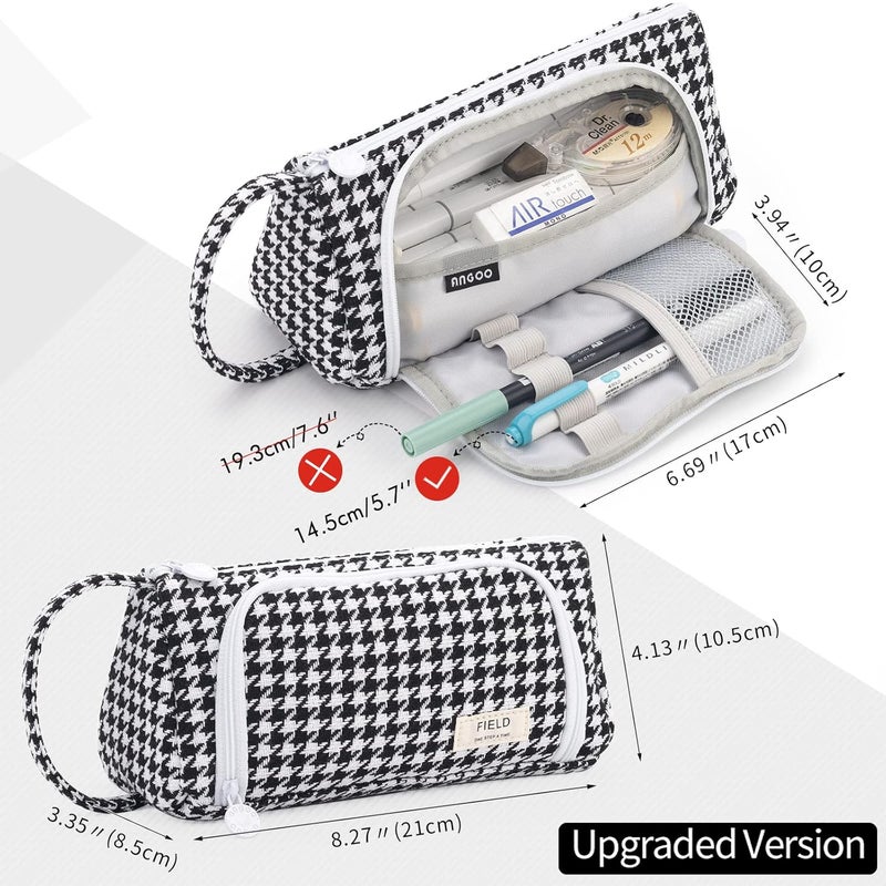 EASTHILL Canvas Big Capacity Pencil Case Pouch Pen Case Simple Stationery Bag School College Office Organizer for Teens Girls Adults Student, Plaid Black, Simple - Image 4